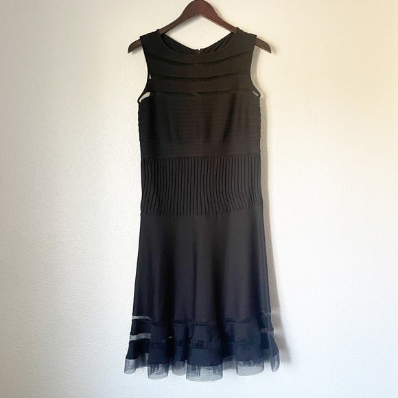 TADASHI SHOJI Black Illusion Mesh Striped Dress - Picture 2 of 9